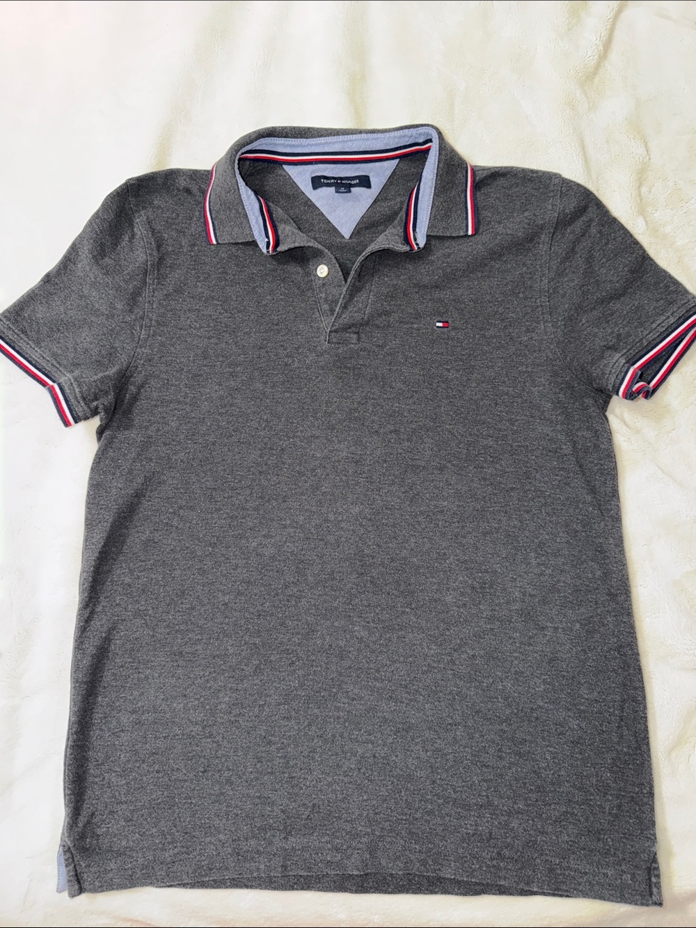 Tommy Hilfiger Dark Gray Polo with Red-White-Blue Trim